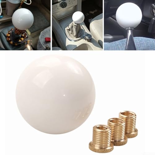 Besshepplo Pomello del Cambio Manuale, Stile a Sfera Bianca, con 3 adattatori in Acciaio, Compatibile con la Maggior Parte delle Auto con Cambio Manuale, Inclusi M8 1 25 M10 1 5 M10 1 25