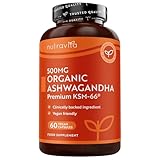 Nutravita Organic Ashwagandha KSM-66® 500mg - Premium Full-Spectrum Root Extract - Naturally Occurring Withanolides - 60 Vegan Capsules – Certified Organic Ashwagandha Supplement - Made in the UK