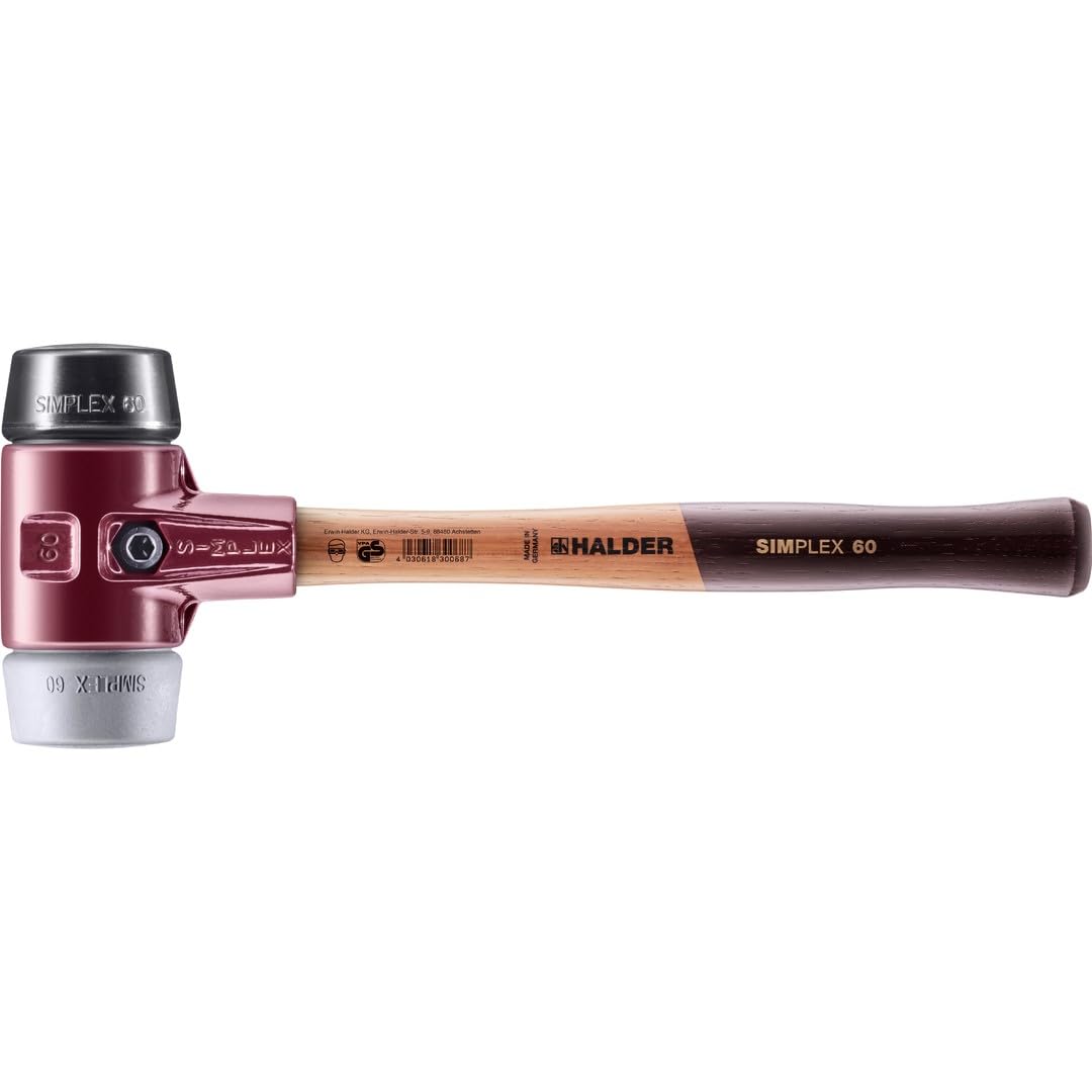 Maillet SIMPLEX, TPE moyen/caoutchouc chargé; avec boîtier en fonte malléable et manche en bois | D=60 mm | 3023.060