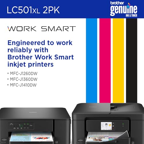 Image of Brother Genuine LC501XL2PK Twin Pack High Yield Black Ink Cartridges (for use with Work Smart 1260, 1360, and 1410 Printers)