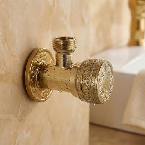 Image of InArt Zinc Angle Cock Valve for Bathroom & Kitchen | Stop Cock with Wall Flange | Antique Finish (Gold) - 5 Year Warranty
