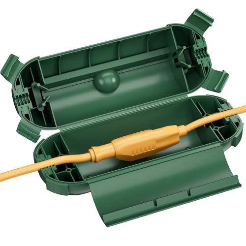 BN-LINK Outdoor Extension Cord Safety Cover, Cord Connector Protector Waterproof with 4 Latches, Plug Cover for Holiday String Lights & Tools, Green, 1 Pack