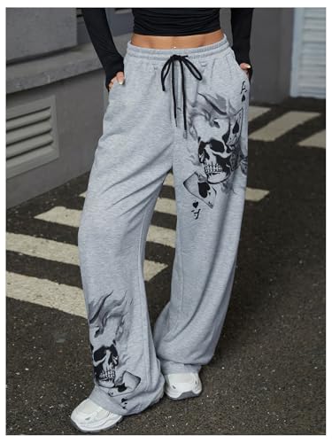Image of SOLY HUX Women's Y2k Wide Leg Gothic Sweatpants Grunge Pants | Drawstring Waist, Streetwear