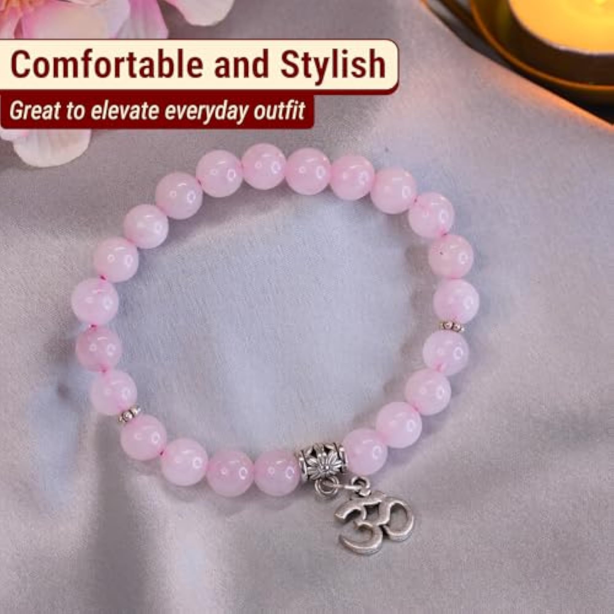 Rose Quartz Om Band, 2.8 Inches Diameter