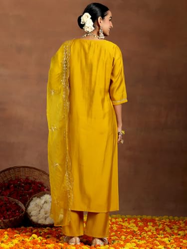 Image of Gerua Mustard Yoke Design Straight Suit With Dupatta
