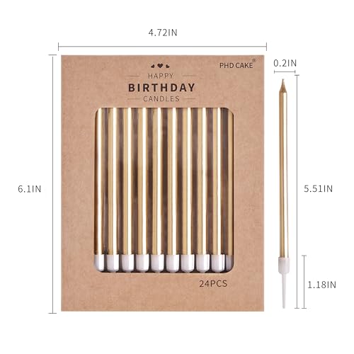 image for PHD CAKE Champagne Gold Long Thin Metallic Birthday Candles, Cake Cand