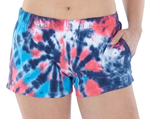 Sleepyheads Women's 2 Piece Short Sleeve Tie Dye Shorts Loungewear Pajama Set, Shorts Set - Red, White, Blue Spiral Tie Dye, Small #TOP2