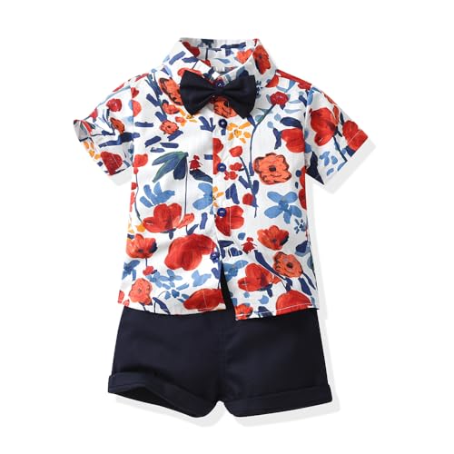 UUAISSO Abbigliamento per Neonato Camicia Stampata Top a Maniche Corte Set di Pantaloncini Hawaiani per Neonati Spiaggia rossa 2-3 anni