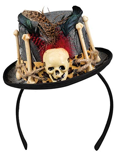 Boland 72182 – Serre-tête avec chapeau de vaudou avec mini chapeau, tête de mort et os, Dia de los Muertos, costume, carnaval, fête à thème, Halloween
