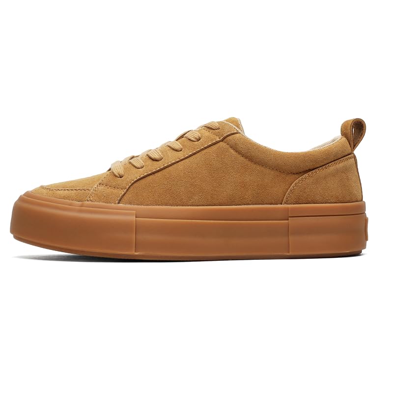 Suede Platform Sneakers, Low-Top Casual Shoes with Gum Sole, Camel
