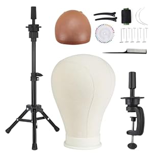 AIMEI 23 Inch Wig Head,Wig Stand with Head,Canvas Wig Head Stand with Mannequin Head for Wigs Making Display with Wig caps,T Pins Set,Hair comb,Hair Clips