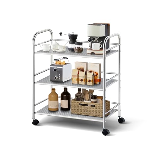 TUKAILAi 3 Tier Stainless Steel Utility Cart with Locking Wheels 35x60x75cm
