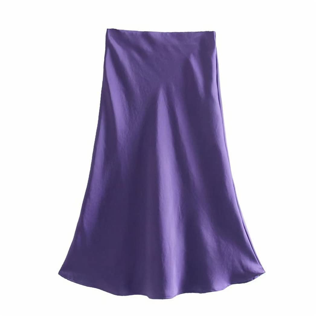 Jupe d'été en satin pour femme - Style élégant - Taille haute élastique