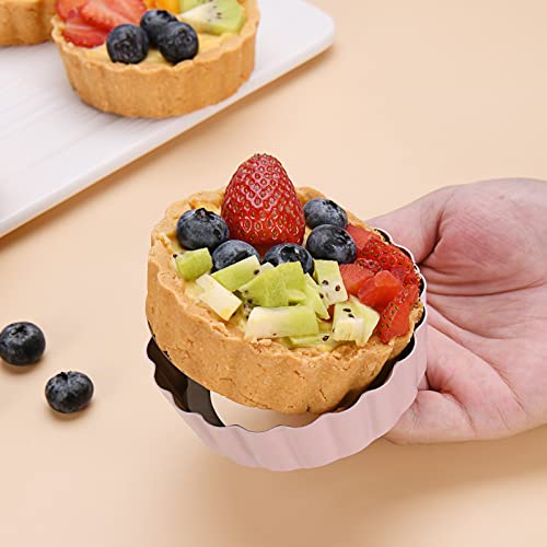 Cggyyz Mini Round Tart Pan With Removable Bottom, Nonstick Mini Pie Pans For Baking, Carbon Steel Quiche Pan Set For Cupcake Muffin Cakes And Desserts, Including 6 Tart Pan And 1 Tart Tamper (Pink) #TOP2