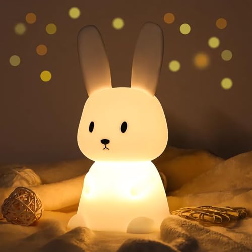 Image of One94Store Silicone Cute Bunny Night Light for Kids- Bunny LED Lamp Rabbit Light Animal Nightlight with 7 Changing Colors USB Rechargeable for Birthday Gifts (Pack of 4, Bunny)