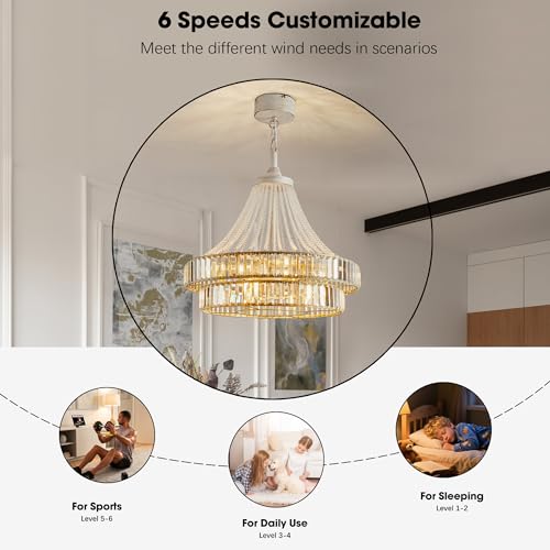 LVYEAYOU 24“ Crystal Ceiling Fan with Lights, Modern Caged Fandelier with Remote & App Control, 6-Speed Reversible DC Motor, 8-Lights Chandelier Fan Double Layer for Bedroom, Living Room (White Gold) by LVYEAYOU - Used condition - Image 9