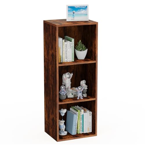 Nestwise 3 Tier Bookshelf, Narrow Bookcase for Small Spaces, Wooden