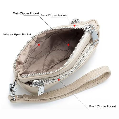 Small Clutch Purse for Women Genuine Leather Coin Wallet Roomy Multi Pockets Change Pouch Zipper Wristlet, Blue, One Size3