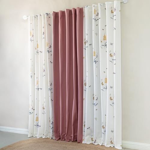 Image of Tranquebar Curtain Co. Window Curtains 5 Feet, 60-65% Room Darkening, Yellow Butterfly & Floral Print, Cotton Curtains for Window, Cotton Curtains 5 Feet Set of 3, BackTabs, Titli Red Combo (152 cm)