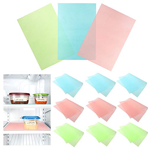 Fumanduo 12Pcs Fridge Liners, 45x29cm Refrigerator Mats Fridge Liners Washable Waterproof Non Slip Fridge Mat Drawer Mat for Kitchen(3 Colours)