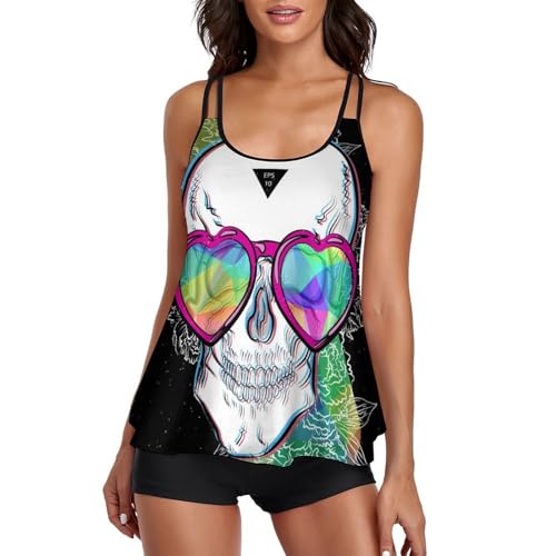 Robe de Plage Tankini Crâne anti-complexes avec Shorty