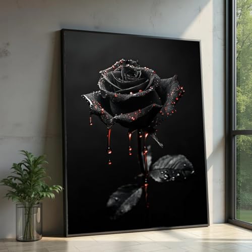 Tableau sur toile Rose noire décoration florale fleur rouge grand format 70x100 cm pour mur