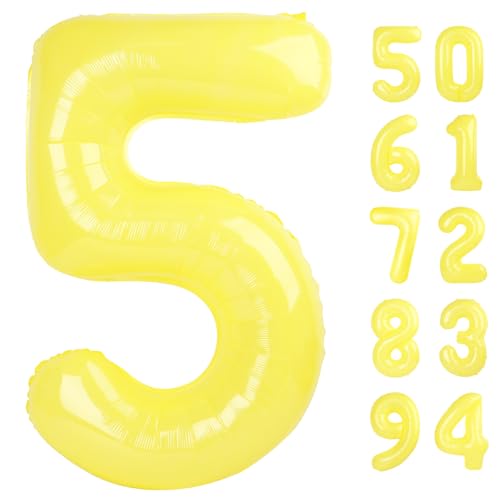Yellow 5 Balloon - Number Balloon 40 Inch, 5th Yellow Birthday Decorations