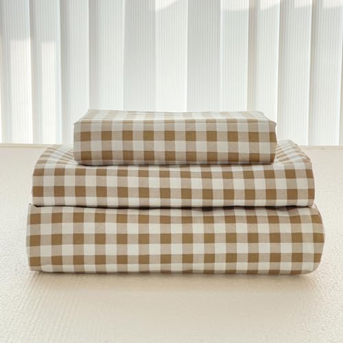 NSNLGSGC Tan Gingham Queen Sheet Set Plaid Queen Bed Sheets