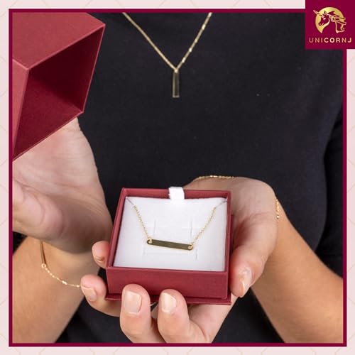 Image of UNICORNJ 14K Yellow Gold Engravable Personalized Bar Pendant Necklace or Bracelet Polished Shiny on Cable Chain Italy