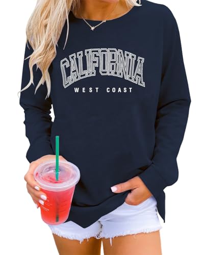 Dressmine California Outfits for Women Navy Blue Long Sleeve Shirt