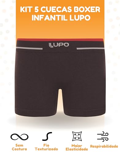 LUPO Kit 5 Cuecas Infantil Boxer Fio Texturizado a Ar Sem Costura Lupo Kids, 5 Grafite, 3