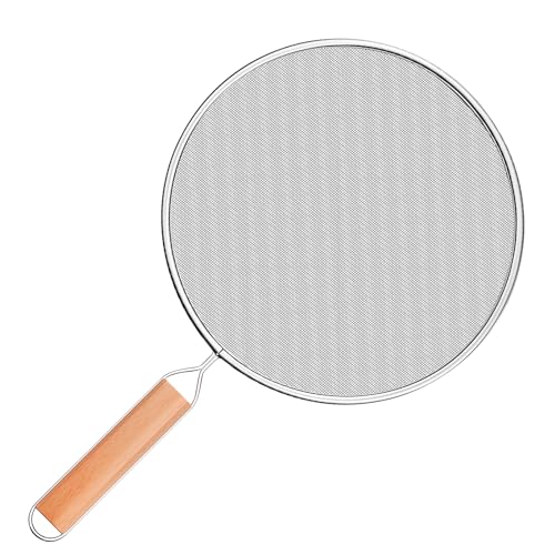 Image of Grease Splatter Screen for Frying Pan - 8Inch Stainless Steel Splatter Guards Mesh with Wood Handle, Pan Cooking Pots Food Strainer, Hot Oil Splash Protector Splatters Screen for Frying Pans