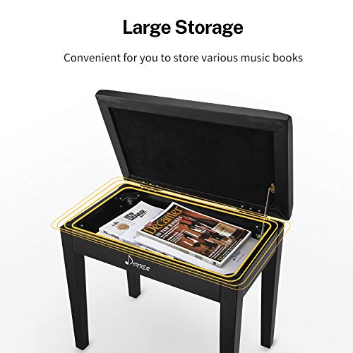 Donner Piano Bench with Storage for Music Sheet, Padded Cushion Keyboard Stool Chair Vanity Seat, Black