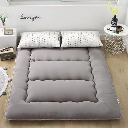 Beauenty Japanese Floor Mattress, Roll Up Quilted Bed Futon Mattress, Thicken Sleeping Pad, Portable Daybed Guest Bed,150 * 200CM Gray(Style 3)