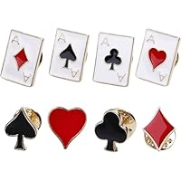 KSUKTSW 8 Stück Brosche-Set, Poker-Brosche, Kartenspielen Abzeichen, Hearts Spaten Revers Pin, für Männer, Frauen, Tücher, Revers