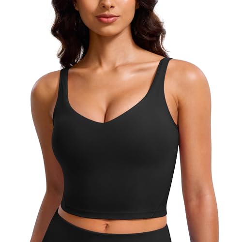 BAYDI Clouduxi Longline Sports Bra for Women - V Neck Padded Workout Tank Top U Back Wirefree Camisole Black