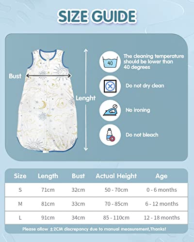 MOXTOYU Baby Sleep Bag, 100% Cotton 0.5 Tog Baby Sleeping Bag, Sleeveless Swaddle Blanket with Two-way Zipper, Baby Blanket For Newborn Boy Girl, Newborn Baby Gift, Moon and Star 12-18M, Blue - Image 6