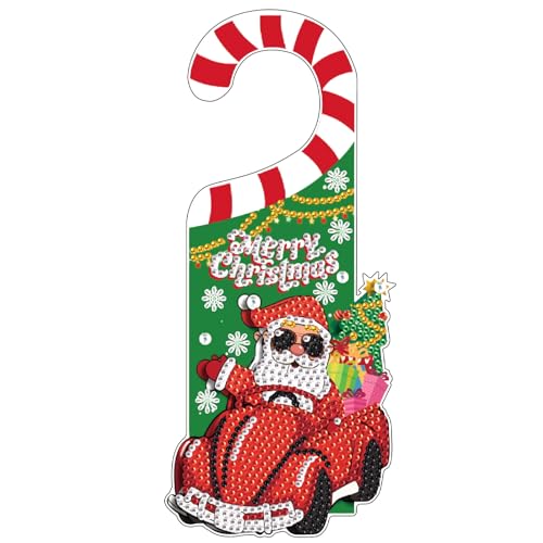 Image of AiYuanzsh Diamond Painting Christmas Door Sign Pendant Kits for Door Decoration, Christmas Santa Claus 5D Crystal Rhinestones Diamond Art Hanging Door by Number Kits Hanging Home Decor Gift