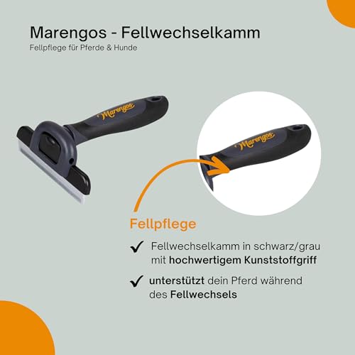 Marengos - Fellwechselkamm Pferd & Hund | Tierhaarkamm entfernt Unterfell & Winterfell | gesunde Haut & glänzendes Fell | Mähnenkamm für Pferde | Fellwechselhelfer in schwarz/grau | Pferde Zubehör