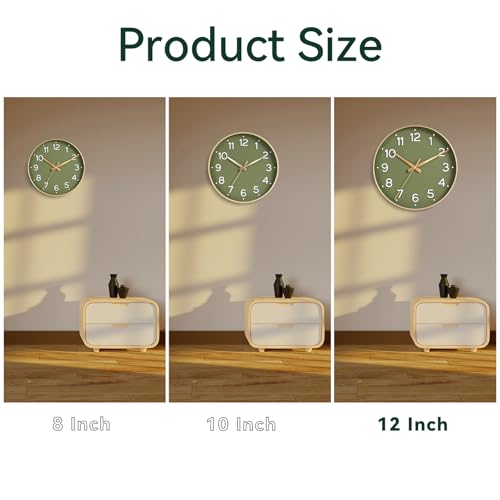 Image of Roymnie Wall Clock 12 Inch Silent Green Wall Clocks Battery Operated- Modern Non Ticking Analog Clock Decorative for Living Room Bedroom Office Kitchen(Gold)