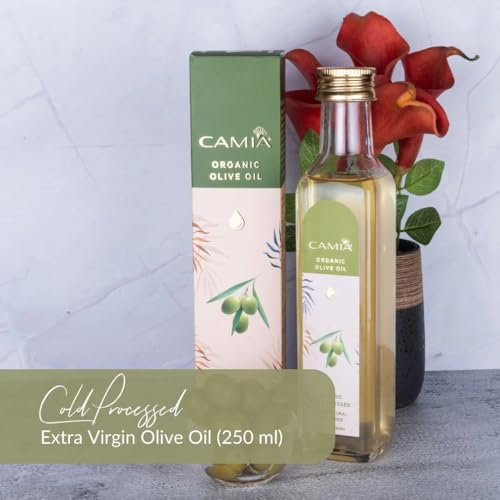 Image of CAMIA - Organic Cold Pressed Olive Oil for Skin & Hair | Natural Skincare & Hair Treatment | Strengthen Hair Roots & Deeply Moisturizes Skin | 1000 ML Glass Bottle