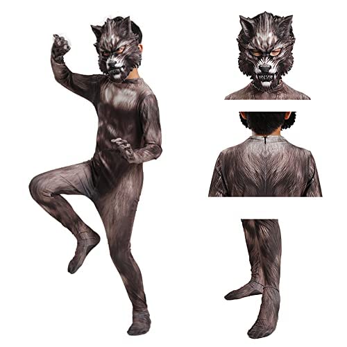 Cdnfvklm Children's Wolf Costume And Mask Combination, Halloween Children's Skin-Tight Garment, Birthday Party Role Play (Coffee, S-120) #TOP1