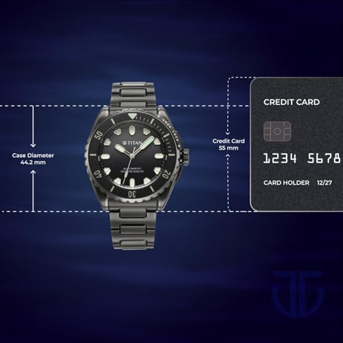 Image of Titan Zero Hour Diver's Certified 500m Automatic Analog with Black Dial & Black Titanium Strap Watch for Men - 10071QM01