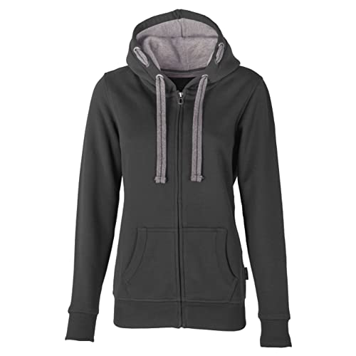 HRM Damen Hooded Jacket, dunkelgrau, Gr. M I Premium Kapuzenjacke Damen mit Kontrast-Innenfutter I Basic Hoodie mit Reißverschluss I Zip Hoodie I Hochwertige & nachhaltige Damen-Oberteile
