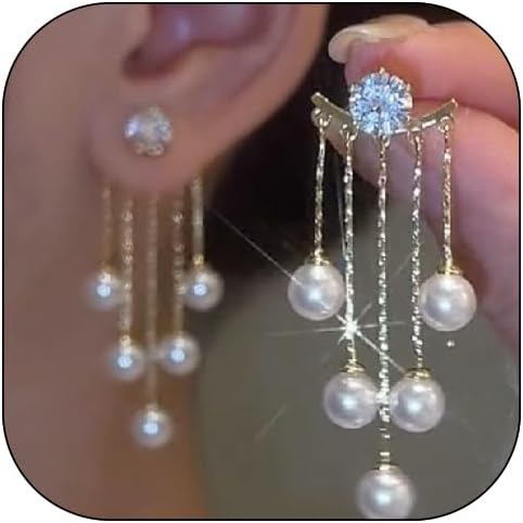 Long Pearl Earrings Tassel Pearl Dangle Earrings Dainty Rhinestone Earring Wedding Party Bridal Jewelry Gift for Women