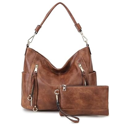 Chase Chic Borsa Donna Borse a Tracolla Borse a mano Hobo Bauletto in Pelle PU Impermeabile Borse a Spalla Portafoglio 2 Pezzi set Marrone