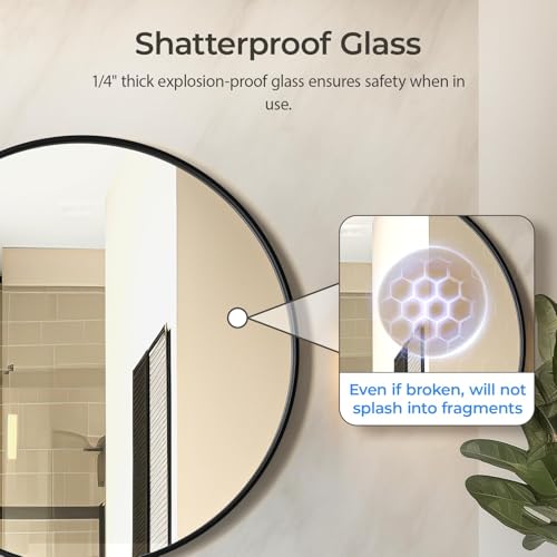 Image of USHOWER 24 Inch Black Round Mirror for Over Sink | Circle Bathroom Mirror, Metal Frame Vanity Mirror, Modern Wall Mirror for Entryway Living Room