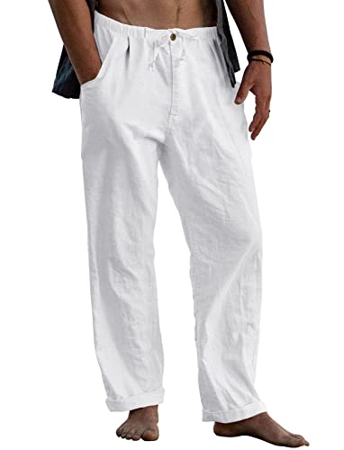 Image of Gafeng Mens Linen Pants Yoga Casual Beach Summer Harem Baggy Trousers
