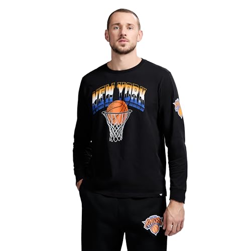 Game 7 x NBA Officially Licensed Men's Graphic Long Sleeve Lightweight Crew Neck Cotton T-Shirt, New York Knicks, M, Black