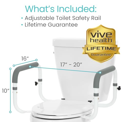 Vive Toilet Safety Rail - Adjustable Grab Bar - Compact Support Frame with Handrail for Bathroom Toilet Seat - Easy Installation for Handicap Senior Bariatrics, Elderly Balance - Padded Hand Armrest by Vive - Image 4
